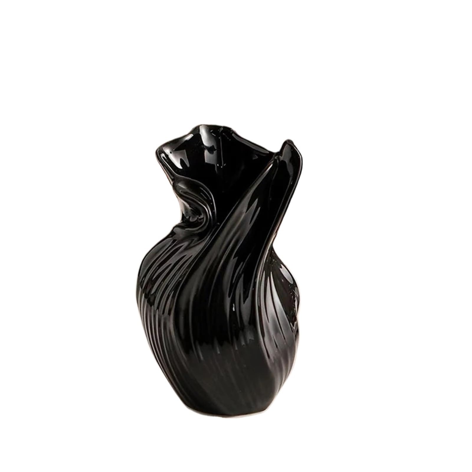 17.5cm Ceramic Vase Abstract Grass Dried Real Flower Living Dinning Room Cabinet Office Desktop Decoration For Living Room, Office, Wedding(Black)