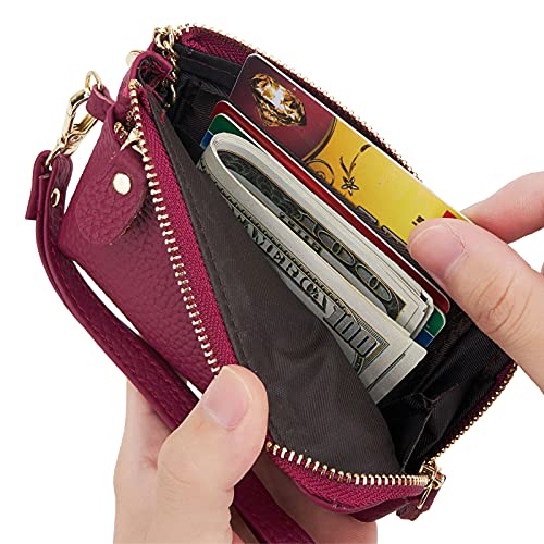 Zooeass Women Leather Coin Purse,Large Opening For Easy Access,With Wrist Strap(Rose) #TOP1