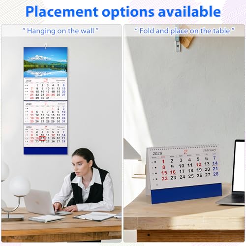 Image of Flenpptly 2026 Wall Calendar Large Wall Calendar 3 Month Display Vertical Calendar with Thick Paper 33 inch x 13 inch from Dec 2025 to Jan 2027 for Perfect Daily Planner (Blue-1)