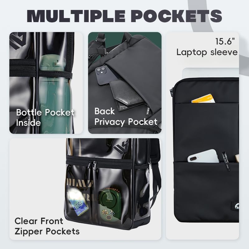 HIMZ WARRIOR Clear Backpack Heavy Duty for Adults Men Work with Reinforced Straps, Laptop Bag for Stadium Events - Image 9