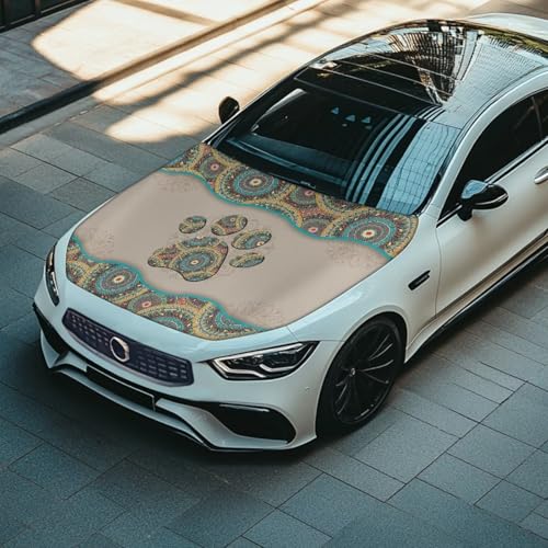 Image of Paw Print Print Hood Covers for Cars All-Season Protection Fabric Hood Cover Stretch Polyester Fabric Cover Removable Automotive Accessories Ft Fits Most Cars