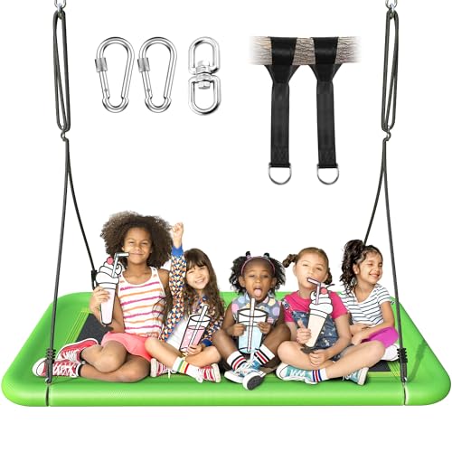 Image of Everyfun Tree Swing for Kids and Adults, 60 inch Waterproof Rectangle Platform Swing, 700lbs Heavy Duty with Adjustable Straps, Green