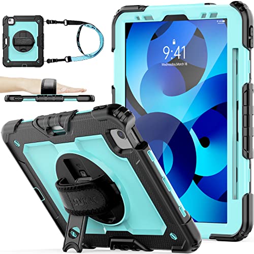 Image of SEYMAC stock Case for iPad Air 5th /4th Generation /Pro 11 (4th /3rd /2nd) with Screen Protector Pen Holder, 360 Rotate Hand Strap /Stand Case for iPad Air 5th /4th Gen 10.9'' / Pro 11'' (Brightblue+Black)