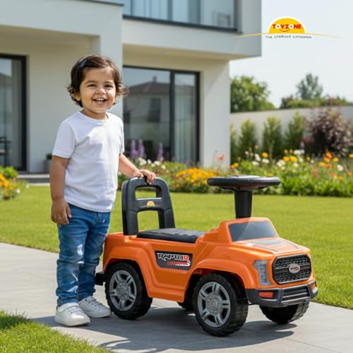 Image of Toy Zone Raptor Baby Ride on Car for Kids, Toddlers Push Ride Baby Kids Car with Backrest, Push Ride on Toy Jeep with Music & LED Light, Under Seat Storage, 2 to 5 Years (Orange)
