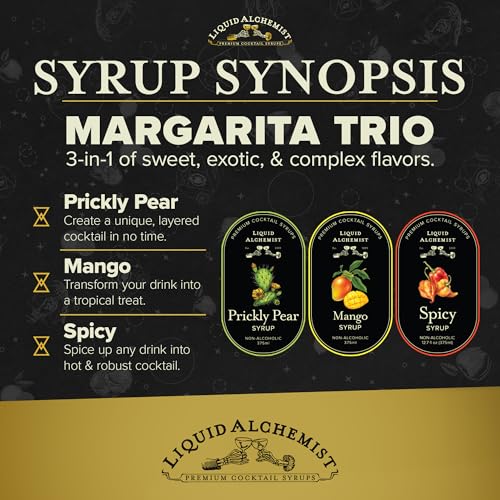 Image of Liquid Alchemist Margarita Mix Trio Pack - Prickly Pear, Mango & Spicy Syrup | Our Small Batch Margarita Mixers Use Real Ingredients Perfect for any Cocktail Syrup Enthusiast (3 Pack, 12.7 oz Bottles)