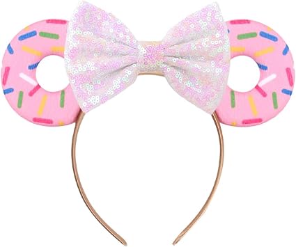 LSHDXD Hairband, Pink Donut Cut Headband with Mouse Ears, Handmade Adjustable Headband for Christmas Halloween Disney Party, Hair Accessories 1 Count Pack of 1