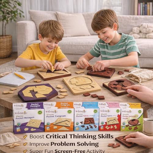 Image of Braintastic Wooden Puzzle Portable Pack of 8 Different Puzzle for Birthday Return Gifts Party Pack, Travel Board Game, Return Favors with Travel Pouch for All Age Group