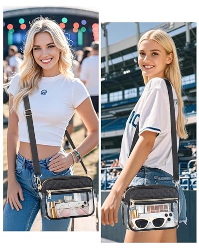 HULISEN Clear Bag for Stadium Events, Black Clear Purses for Women Stadium Crossbody, Concert Bag for Game Day, Sports Event2