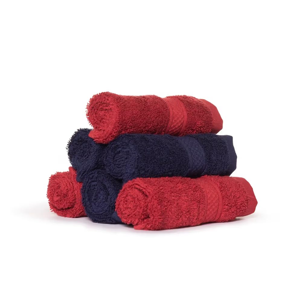 Wakefit 100% Cotton Hand Towel Pack of 6 | 500 GSM | Bathroom Hand Towel Set, Hotel & Spa Quality Hand Towels for Bathroom, Highly Absorbent and Super Soft Bathroom Towels (Chilli Pepper, Navy Blue)
