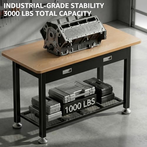 IGERI 39" Heavy Duty Work Bench With Drawer and Storage for Garage, Small Wood Top and Metal Workbench for Crafts 3d Printer Work Table Tool Chest Workbenches Crafting Table Working Station Shop Bench - 4