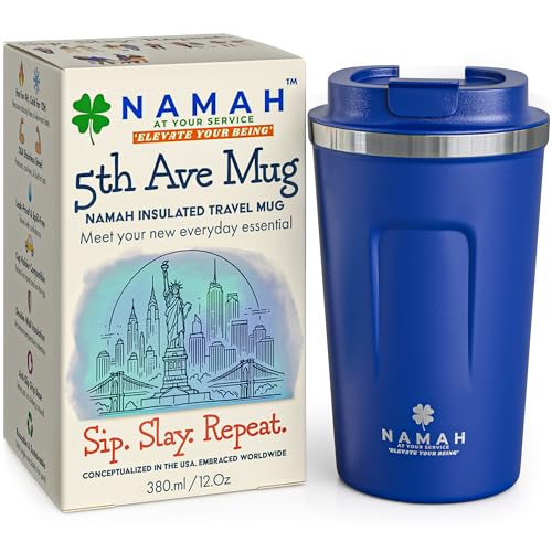Image of Namah Insulated Coffee Mug Travel with Lid 380ML Stainless Steel Coffee Tumbler Cup for Office & Home, Leak Resistant Matte Finish Hot & Cold Travel Coffee Mug for Men & Women Gift (Ocean Flex)