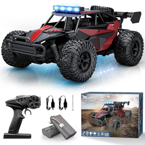 SmGily Remote Control Car, 33KM/H High Speed 1:12 Scale Off-Road RC Monster Truck with LED Lights,...