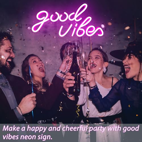 Image of Good Vibes Neon Sign Pink Good Vibes Neon Lights USB Operated Aesthetic LED Signs for Bedroom Wall Decor Birthday Party Wedding Salon Bar Home Girl Cave