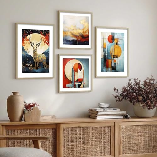 Image of kotart Premium Paintings with Frame for Home Decoration - Modern Art Vibrant Painting for Living Room Bedroom Office Wall Decoration - Pack of 4 (Art 4, Small (10x13 or 10x10 inch))