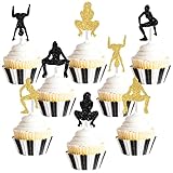 24PCS Twerk Cupcake Toppers, Black and Gold Glitter Pole Dancing Cupcake Toppers for Funny Bachelore