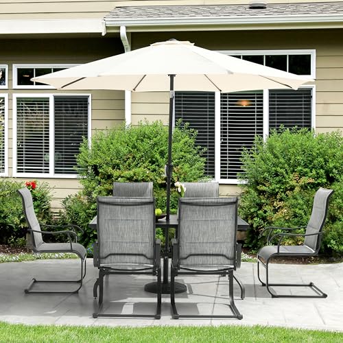 Image of NUU GARDEN 7-Piece Outdoor Dining Set, 61 inch Rectangular Table with Umbrella Hole & 6 All-Weather Textilene Padded Chairs, for Patio Garden, Light Grey and Black