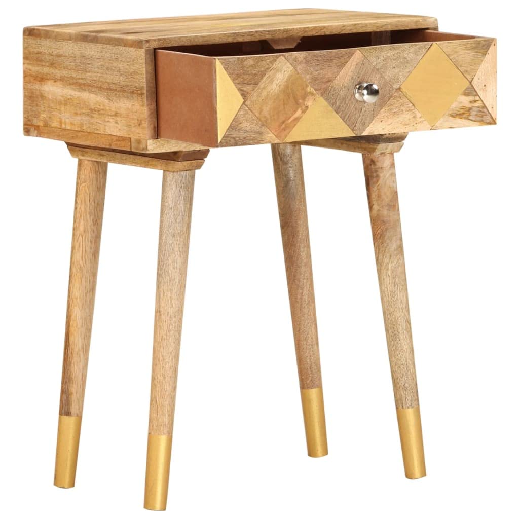 Stolik nocny 43 x 30 x 58 cm, z litego drewna mango, polerowany, z szufladą do sypialni, stolik pomocniczy do przechowywania, wytrzymały mebel, łatwy montaż