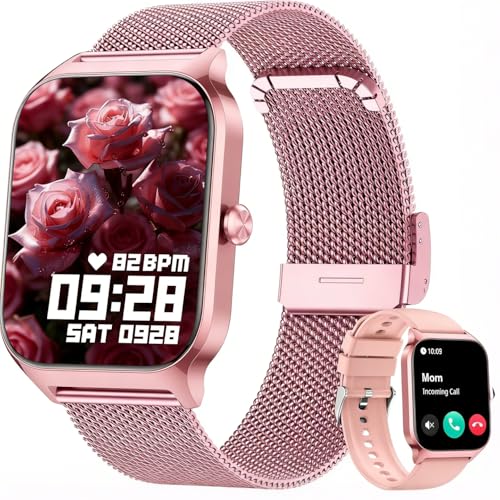 Popglory Montre Connectée Femme Homme, Appel Bluetooth avec 100+ Sport 1,85 Smartwatch, Fréquence Cardiaque Pression Artérielle SpO2 Stress Sommeil, Horloge...