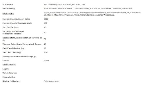 Venco Boerderijdrop I Zoute Drop aus Holland 120g I Salzige Harte Lakritz aus den Niederlanden I Holland Salzlakritze