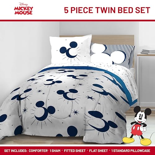 Image of Disney Mickey Mouse Twin Comforter Set 5 Piece Celestial Bedding, White
