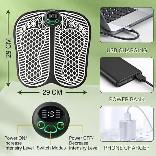 LorSou Masajeadora de pies EMS,Masajeadores Eléctricos para pies,Plegable Masajeador de pies,para Circulación Sanguínea y Alivio del Dolor Muscular,8 Modos y 19 Intensidades,Recargable por USB - imagen 4