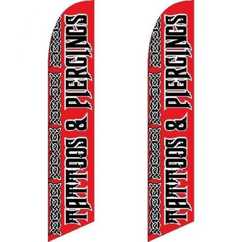 Twin Pack Full Sleeve Swooper Flags TATTOOS & PIERCING Red Black White