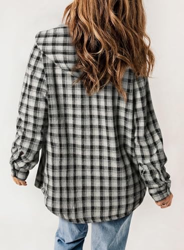 Women Fleece Jackets Casual Flannel Plaid Shacket, Women's Flannel Hooded Plaid, Womens Plaid Shacket Jacket3