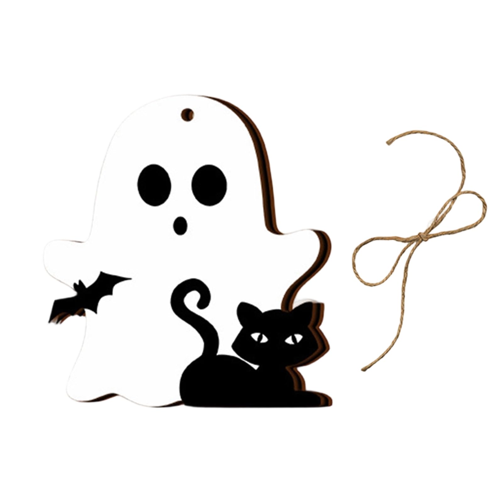 Virelynx Halloween Ghost Wooden Hanging Sign Set, Cute Pumpkin Pendant Decorations with Hemp Rope for Home Wall Door Party Decor,Holiday Ornament E