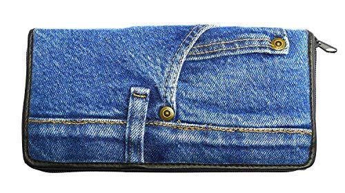 Upcycling Blue Denim Money Zip Around Wallet Wristlet Purse for Women3