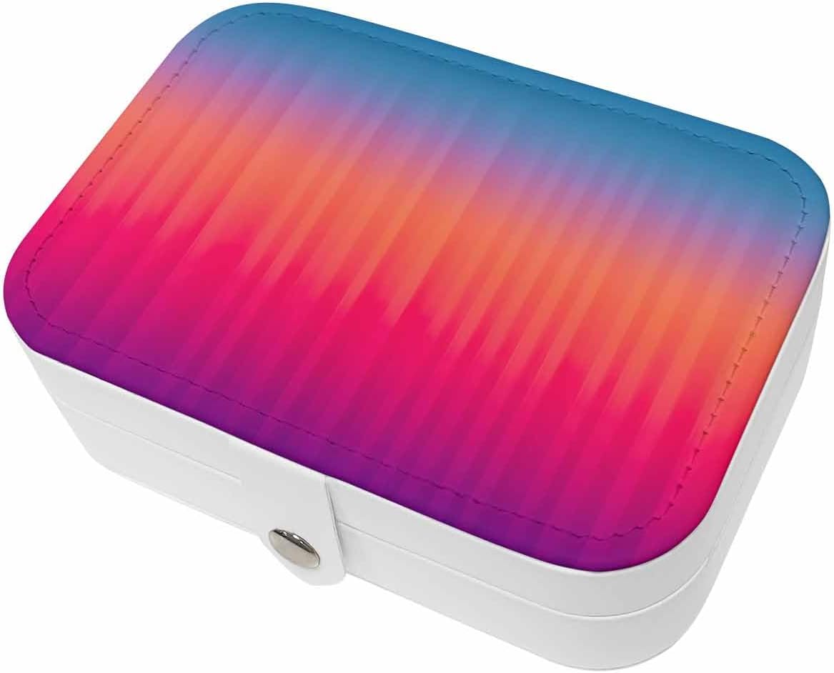 Travel Jewelry Case, Blue Red Pink Gradient Strips PU Leather Organizer Box Portable Small Storage Decorative Case for Ring Necklace Earring Gift for Girl Women