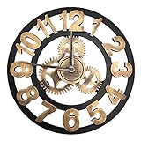 SDGcfgjW Reloj de Pared, Reloj de Pared Vintage silencioso con Mecanismo tictac y números Romanos Hecho a Mano(Gold)