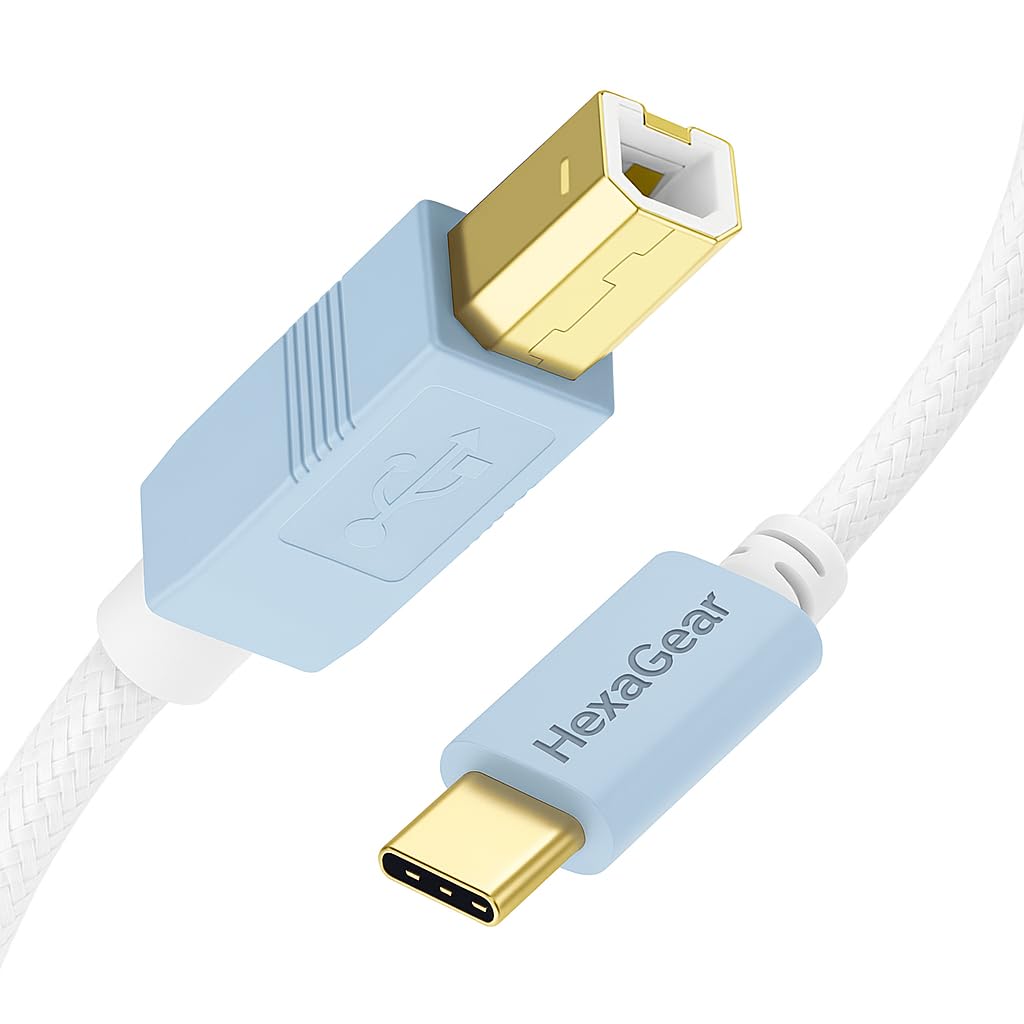 Type-C to USB Type B 2.0 Printer Scanner Cable (Compatible For New MacBook Pro, HP, Canon, Brother, Epson, Dell, Samsung Printers White/Blu-image-20