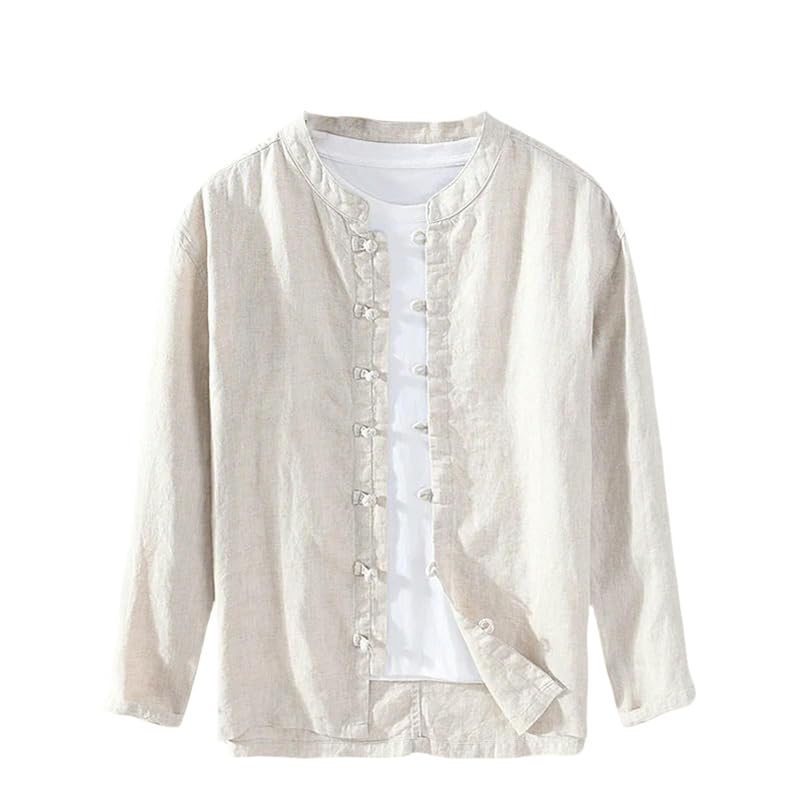 Camisa de lino para hombre en blanco con cuello alto ideal para bodas de playa