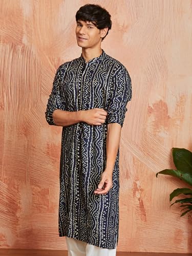 Image of VASTRAMAY Men's Cotton Bandhani Printed Kurta - Stylish Ethnic Wear for Festive & Occasions