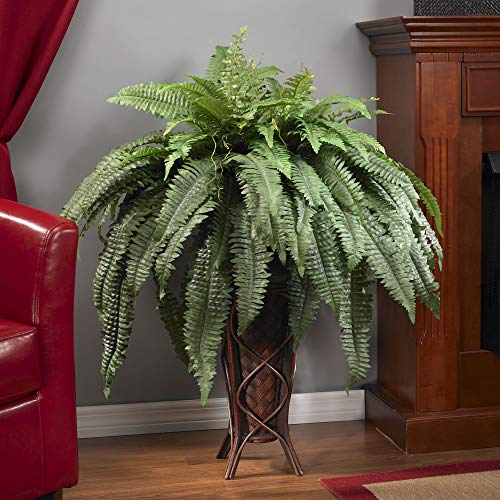Nearly Natural 6627 Boston Fern with Stand Decorative Silk Plant, Green 48" x 12" x 12" by Nearly Natural - Image 3