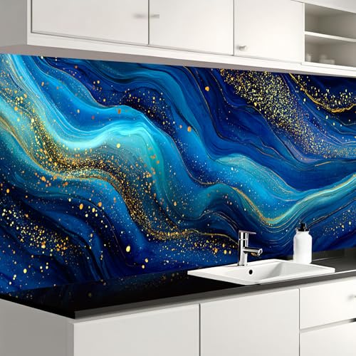 Image of Nuxovilar Blue Agate Marble Wallpaper Peel Stick Vinyl 15.75x39.37