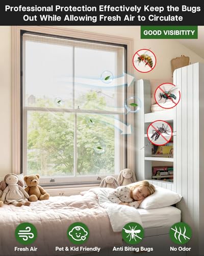 Mosquitera magnética ajustable de 44 x 48 pulgadas con marco negro Paramondo 4