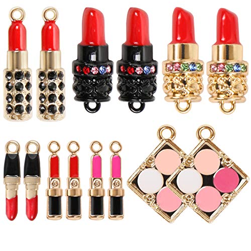 14 PCS Lipstick Makeup Charm Pendants, KISSBUTY Mixed Enamel Fashion Lipstick Makeup Charms Pendants Lipstick Keychain Necklace Pendants for Women Girls DIY Jewelry Making Crafting