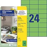 AVERY Zweckform 3450-10 Grüne Etiketten (240 Aufkleber, 70x37mm auf A4, permanent haftende, selbstklebende Farbetiketten, Papier matt, bedruckbare, farbige Klebeetiketten, fürsHomeOffice) 10 Blatt