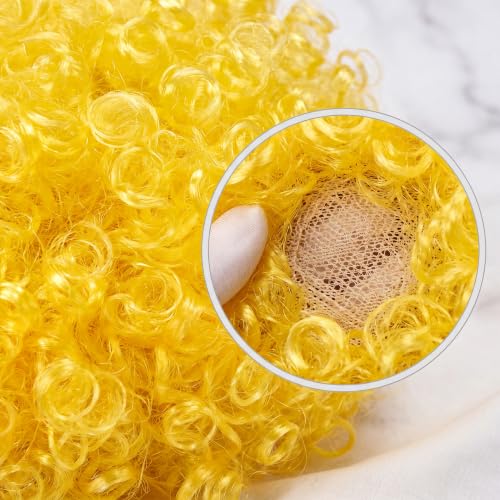 Image of FREE BEAUTY Fluffy Afro Synthetic Clown Wig for Men Women Cosplay Anime Party Christmas Halloween Fancy Funny Wigs（Yellow）