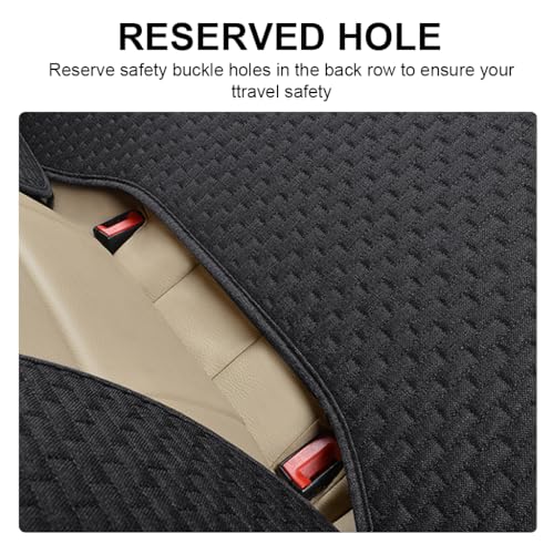 Image of 3 Pcs Silicone Car Seat Covers Summer Breathable Front Seat Cushion Mat Flax Car Seat Cover with Storage Pouch, Long Rear Seat Cover, Anti-Slip Seat Protector, Black