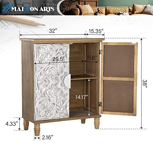 Maison Arts Accent Storage Cabinet With 2 Doors, Distressed Decorative Cabinet With Silver Embossed Pattern Rustic Display Cabinet Farmhouse Tall Cabinet For Entryway Hallway Lvinig Room Bedroom #TOP1