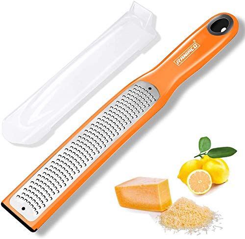 Lemon Zester, Raniaco Zester for Kitchen Ginger Garlic Nutmeg Citrus Garlic Orange Chocolate Vegetables Fruits, Razor-Sharp Stainless Steel Blade + Protective Cover