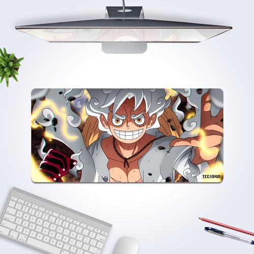 Image of One Piece Monkey D. Luffy Anime Large Extended Mouse Pad for Laptop Desktop PC Gaming Desk Mat Rubber Base Desk Pad