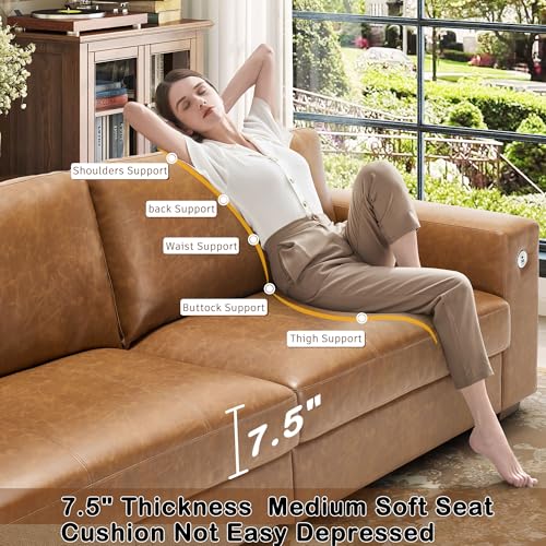 Image of Hanherry Faux Leather 70 inch Sofa for Living Room, Modern Comfy Sofa with Medium Firm Seat Cushion, Removable Cover,Wide Armrest,USB /Type-C Port,Couches for Small Space,Apartment