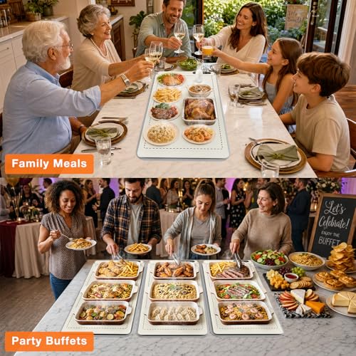 Image of FYY Warming Mat for Food with Heat Resistant Pad - Rapid and Full Surface Heating, 7 Temp Settings, 6H Timer, Rollable Portable Food Warming Mat for Countertop Party Buffet Keep Meal Warm (XXL, Beige)