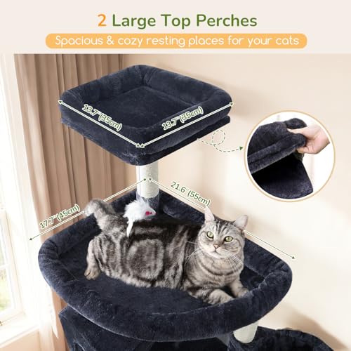 Image of Globlazer Extra Large Cat Tree Tower, 82in Tall Heavy Duty Cat Tree for Indoor Cats Large Adult Big Cat Tower with 8 Scratching Posts, 2 Cat Condos, 2 Padded Perches, 3 Hanging Baskets, S82, Dark Gray
