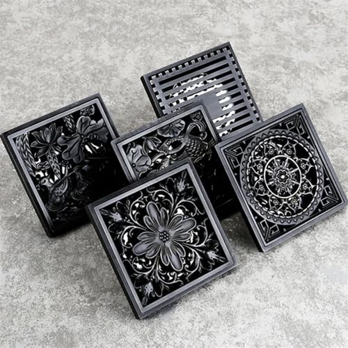 Drain de douche carré noir DL06B en laiton avec attrape-cheveux - 4