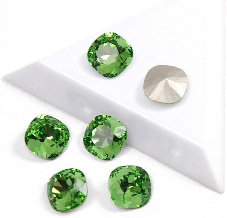 High Nails Rhinestone Peridot Color Cushion Cut Shape Pointback Crystal Glass Stones for 3D Nail Art Gems