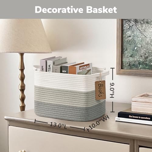 Image of Goodpick Woven Basket, Rope Baskets for Organizing, Toy Baskets Storage Kids, Empty Gift Basket with Handles, Closet Baskets for Shelves, Bathroom, 13 x 10 x 9 Inches, Gray